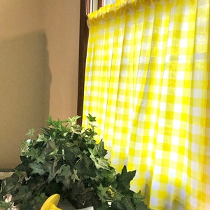 Yellow Retro Style Cafe Curtain 9 More Color Options, Gingham Check, Rod Pocket, Gelb