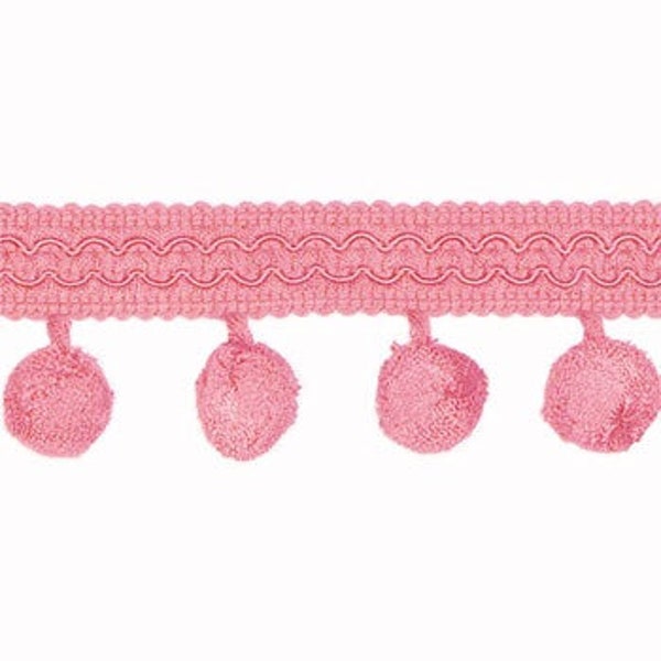 Pink Pom Pom Ball Fringe, Cotton Rayon Trim, Braided Gimp