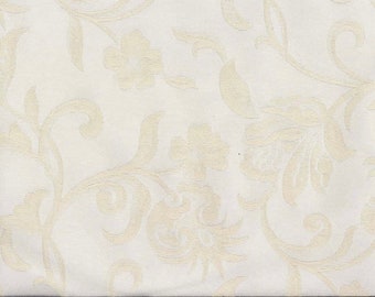 Ivory Damask Jacquard by the yard, Woven Floral Tone on Tone Both Sides of Fabric 54 Inches Wide, Quality Multi Use Home Decor Fabric