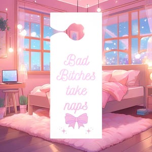 Divertido y lindo cartel de "No molestar" para la puerta de la habitación, decoración con lazo rosa para dormir siestas en el dormitorio.