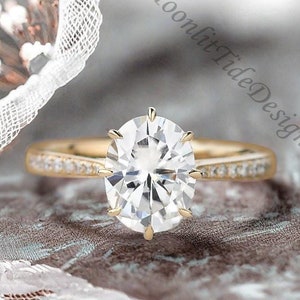 Oval Moissanite Engagement Ring Half Eternity Moissanite Ring Unique Rose Gold Ring Moissanite Bridal Ring Antique Promise Anniversary Gift