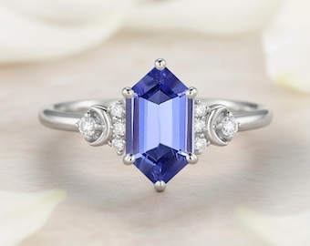 Vintage Hexagon Cut Sapphire Ring Engagement Ring Sapphire Women Ring Handmade Gemstone Promise Bridal Ring Anniversary Gift Ring