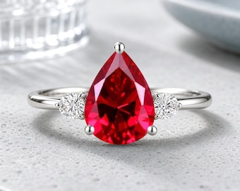 Vintage Pear Cut Ruby Ring 14K Solid Gold Ruby Gemstone Engagement Ring Art Deco Moissanite Promise Bridal Ring Anniversary Gift For Women
