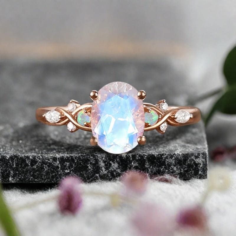 Sterling Silver Vintage Oval Ring With Natural Gemstone - Choose Your Color - View #4