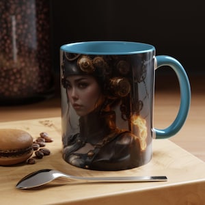 Coffee Mug, Mechanical Girl Design, Unique Tea Cup, Steampunk Kitchen Decor, Gift for Her, Vintage Style Mug, Novelty Coffee Cup