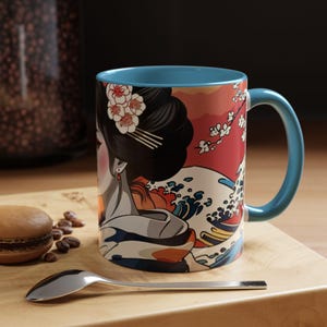 Mug, Geisha Ukiyo-e Japanese Art Coffee Cup, Tea Mug, Ceramic Japanese Design Tea Cup, Asian Inspired Gift, Oriental Decor, Unique Present,