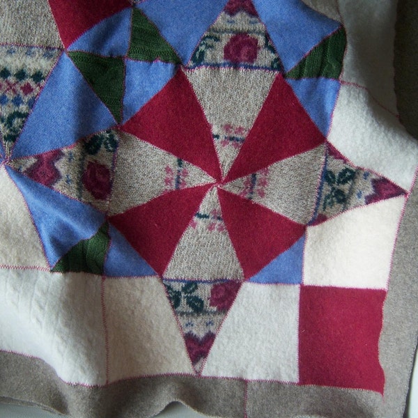 Recycled Wool Lap Baby Blanket/ Kaleidoscope pattern