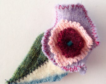 Floral brooch- recycled, felted wool