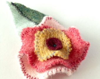 Floral brooch- recycled, felted wool