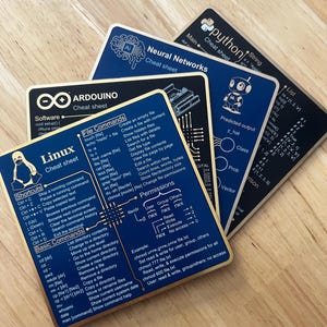 Juego de 4 posavasos con guía rápida de programación para PCB: Python, Linux, Arduino e IA.