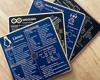 Set di 4 sottobicchieri in PCB con schede riassuntive di programmazione: Python, Linux, Arduino e IA