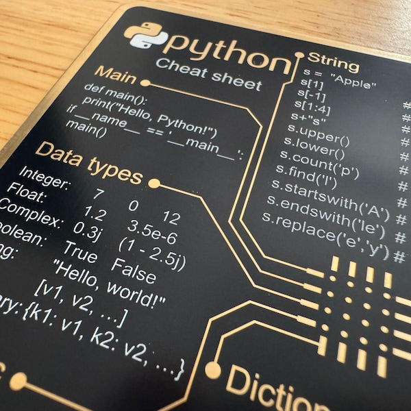 Python Cheat Sheet PCB Coasters: Gold Trace Printed Circuit Board