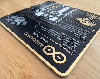 Arduino PCB Cheat Sheet Coasters: Gold Trace Printed Circuit Board
