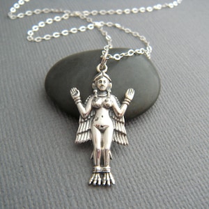 sterling silver Goddess Innana necklace God love strong courageous unafraid charm facing face fears faith strength 1 1/8&quot;