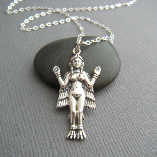 sterling silver Goddess Innana necklace God love strong courageous unafraid charm facing face fears faith strength 1 1/8"