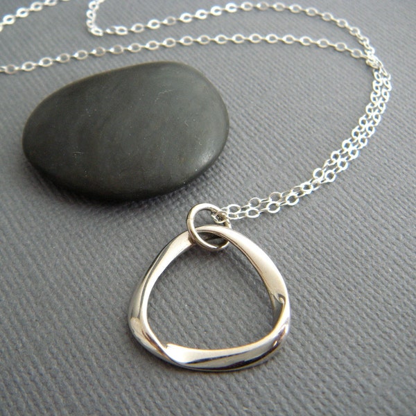 sterling silver mobius strip necklace small math mathematical sculpture geometric dainty delicate simple modern jewelry contemporary 3/4"