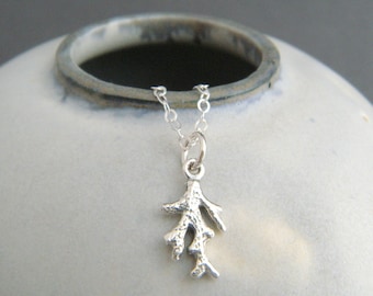 tiny coral branch necklace petite sterling silver beach pendant layering layered choker ocean sea jewelry endangered small nature charm 1/2&quot;