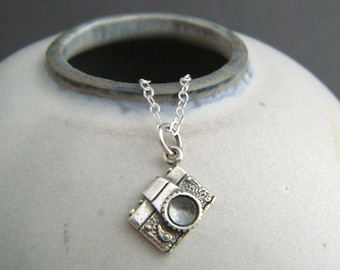 tiny sterling silver camera necklace small hobby 3D pendant realistic cute simple everyday dainty jewelry gift photographer photo charm 3/8"