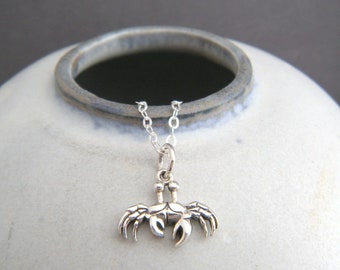 tiny sterling silver crab necklace zodiac cancer star sign symbol small sea pendant beach ocean aquatic life charm marine animal jewelry 1/2