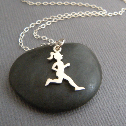 Runner Necklace Running Girl Charm Sterling Silver Jogging Etsy