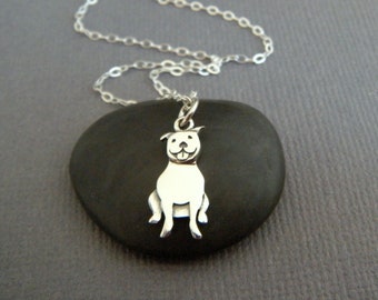 sterling silver pitbull dog necklace tiny pit bull pet pride pendant big breed charm gift animal smiling love jewelry delicate everyday 5/8"