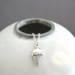 tiny sterling silver ice cream cone necklace sweets love lover charm petite food pendant small fun summer simple delicate dainty gift 1/2&quot;