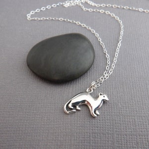 tiny sterling silver ferret necklace small pet pride pendant spirit animal trickster charm gift simple dainty delicate petite jewelry 5/8"
