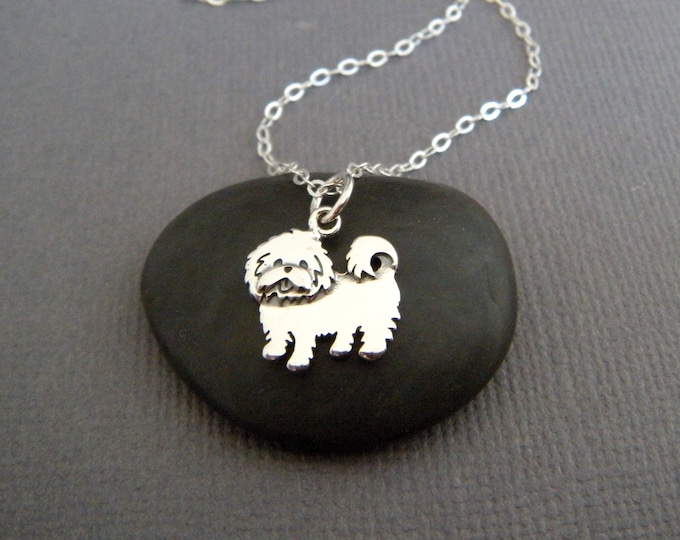 Sterling Silver Dog Necklace Maltese Yorkie Shih Tzu Terrier Lhasa Apso