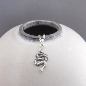 tiny sterling silver snake necklace small textured reptile pendant spirit animal totem simple everyday jewelry healing charm gift 5/8&quot;