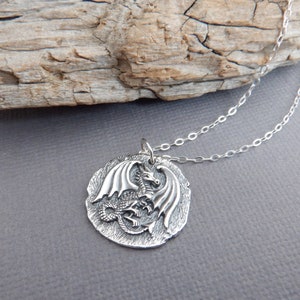 sterling silver dragon coin necklace replica powerful protection guardian mythology wisdom winged pendant strength strong charm gift 3/4"