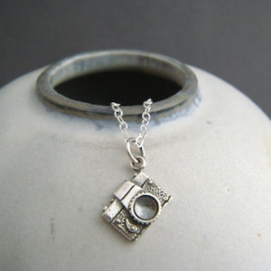 tiny sterling silver camera necklace small hobby 3D pendant realistic cute simple everyday dainty jewelry gift photographer photo charm 3/8&quot;