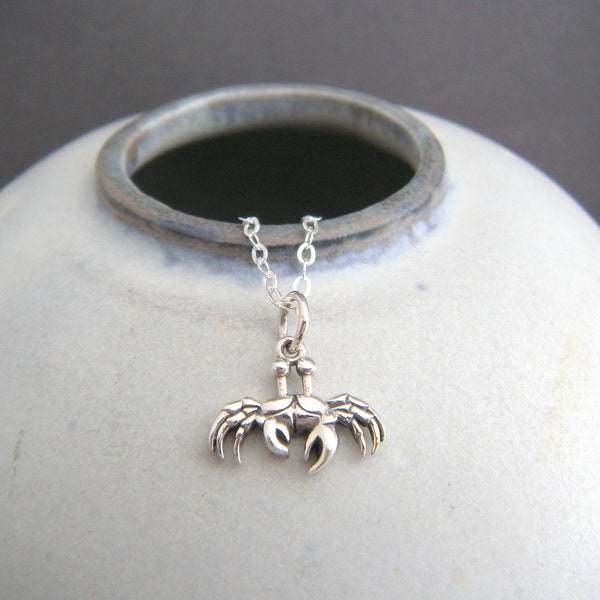 tiny sterling silver crab necklace zodiac cancer star sign symbol small sea pendant beach ocean aquatic life charm marine animal jewelry 1/2