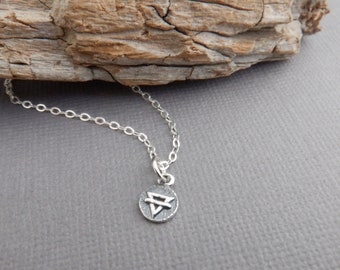 mini sterling silver earth element necklace. tiny four 4 elemental symbol. zodiac sign capricorn taurus virgo. petite yoga charm gift 1/8"