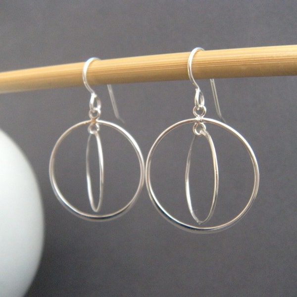 sterling silver gyroscope earrings circle earrings geometric simple jewelry drop hoop leverback hook dangle modern science geekery gift her