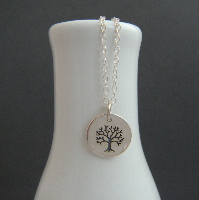 small silver tree of life necklace. sterling silver nature jewelry. simple spiritual. delicate. everyday. dainty jewelry. gift for her 1/2 image 2