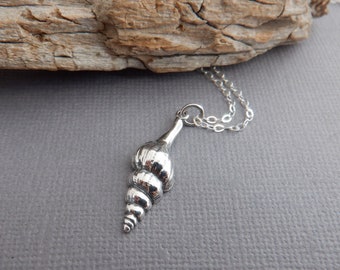 sterling silver spiral shell necklace. beach pendant. simple ocean jewelry. petite nature charm. tropical vacation memory. marine life  1"