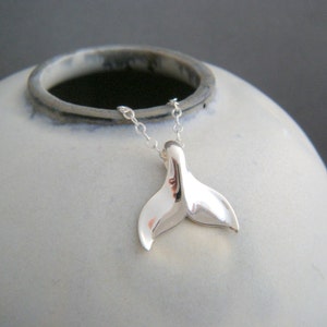 small whale tail necklace. fluke sterling silver ocean pendant aquatic marine animal beach jewelry realistic nature charm. gift for her 5/8 image 2