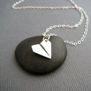 tiny sterling silver paper airplane necklace dainty whimsical origami pendant small aviation plane charm fun jewelry unique gift her 1/2"