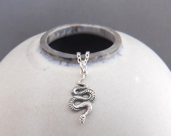 tiny sterling silver snake necklace small textured reptile pendant spirit animal totem simple everyday jewelry healing charm gift 5/8"
