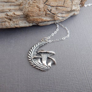 sterling silver chanterelle mushroom fern necklace. hunter houby forager foraging picking charm petite fairytale pendant delicate dainty 1&quot;