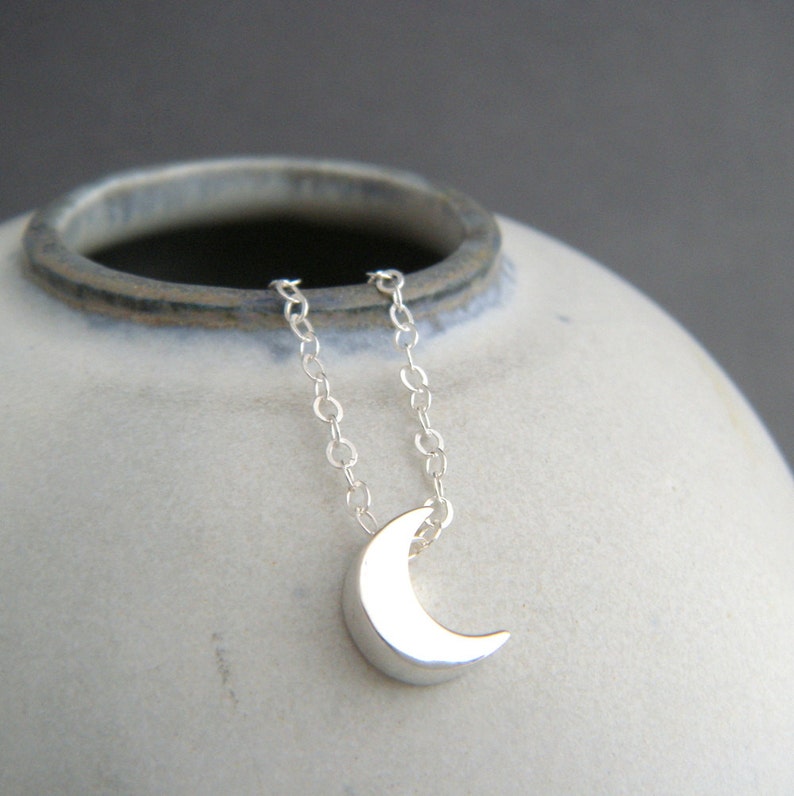 sterling silver bead small celestial dainty jewelry simple summer choker charm delicate everyday pendant 14 tiny crescent moon necklace