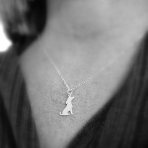 small sterling silver dog silhouette necklace. dainty pet pride pendant. simple canine charm side portrait. gift animal lover jewelry 3/4 image 3