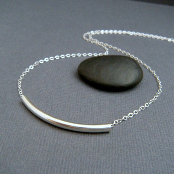 silver bar necklace. simple tube. modern everyday jewelry. minimalist line. geometric sterling silver. ready to ship gift for her. everyday