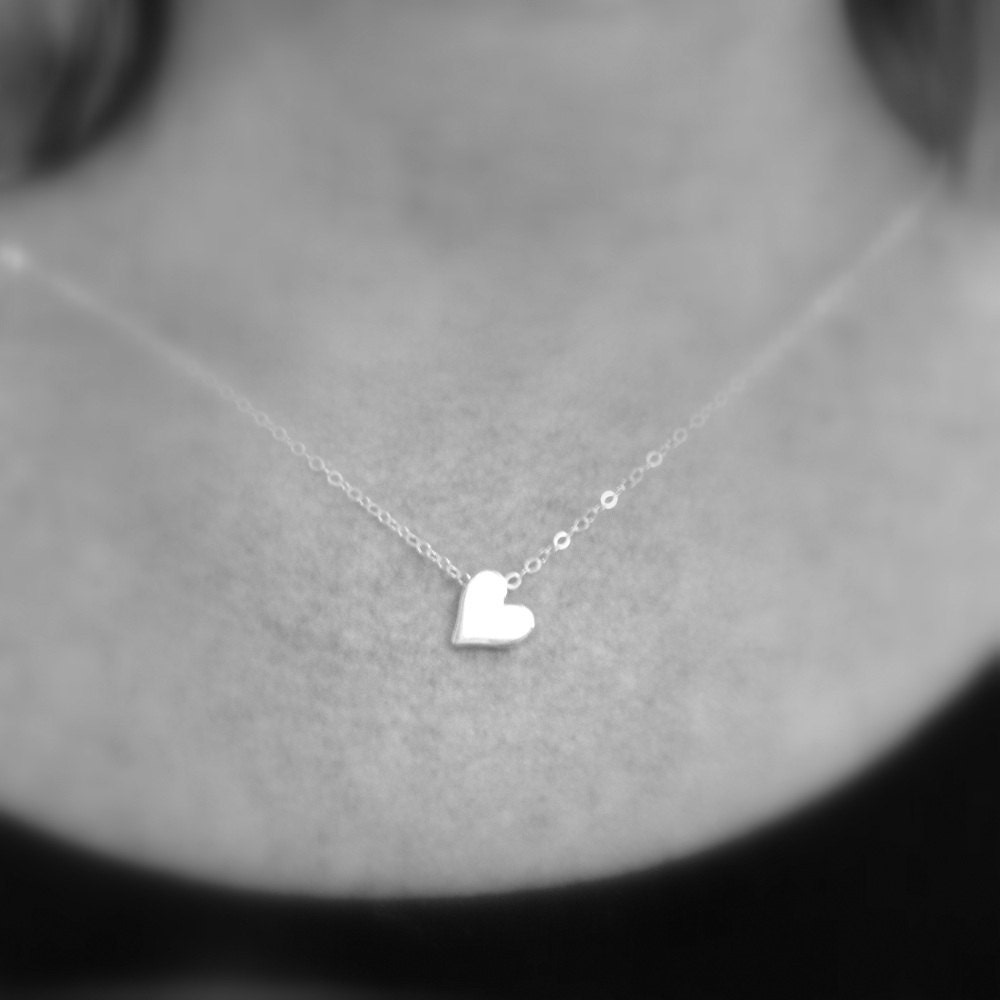 Small Heart Necklace. Sterling Silver Bead Tiny Romantic Etsy