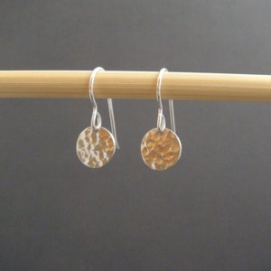 tiny sterling silver dangles hammered circle earrings petite disc everyday sterling jewelry leverback lever back drop latchback latch. 3/8 hooks