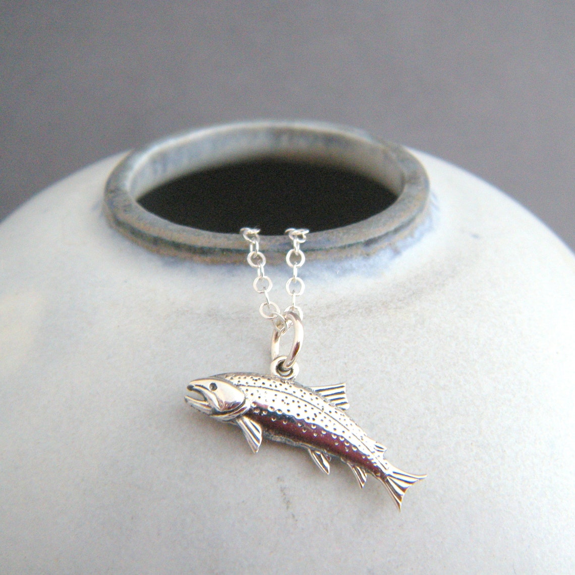 Sterling Silver Trout Necklace Small Fish Pendant Fly Etsy