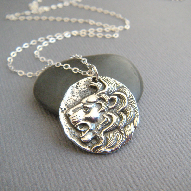 sterling silver lion coin necklace replica small ancient Greek pendant strength leadership protection animal charm power gift for her 3/4 image 2