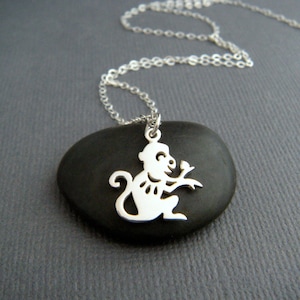 sterling silver monkey necklace. small Chinese zodiac symbol. Shengxiao. sheng xiao. tiny spirit animal sign pendant. simple charm jewelry.