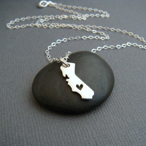 sterling silver California state necklace CA heart cut out small state jewelry tiny simple everyday jewelry dainty travel I love CA 1/2&quot;