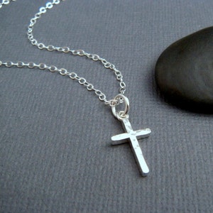 hammered silver cross necklace. SMALL. sterling silver cross pendant simple faith charm minimalist necklace christian jewelry gift 5/8"